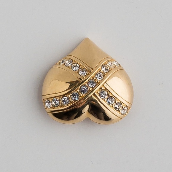 Vintage 1990s Swarovski Gold Heart Brooch – Pave Crystal Pin - Picture 10 of 16